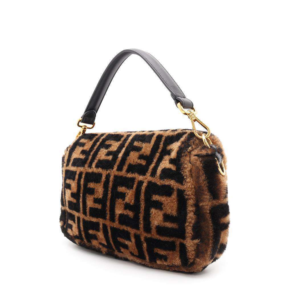 Fendi Fur Handbag Black Baguette